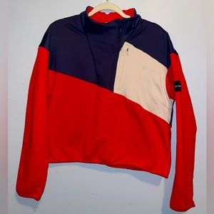 Columbia Women’s Lodge Hybrid Fleece Lined Pullover Sweater Navy Orange XXL